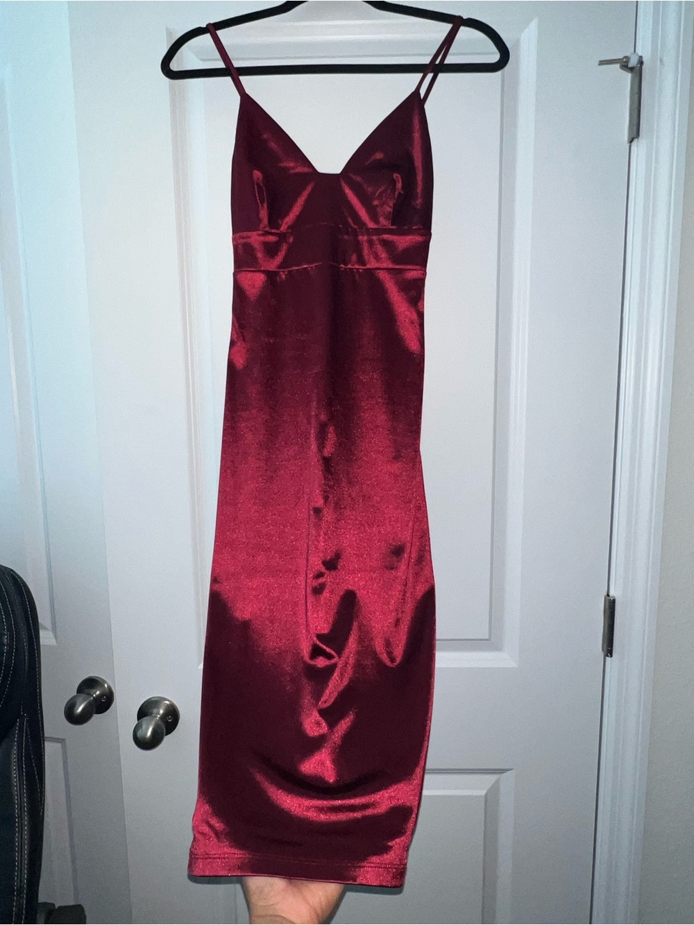 Lulus "Best of Everything" Wine Red Satin Bodycon Midi Dress – Size XS